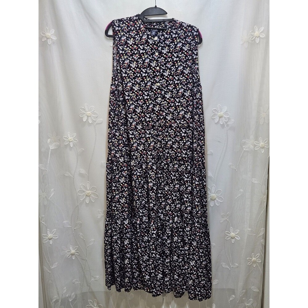 Chaps Girls XL Black Dress Maxi Floral Ditsy Cottagecore Boho Prairie Ruffled